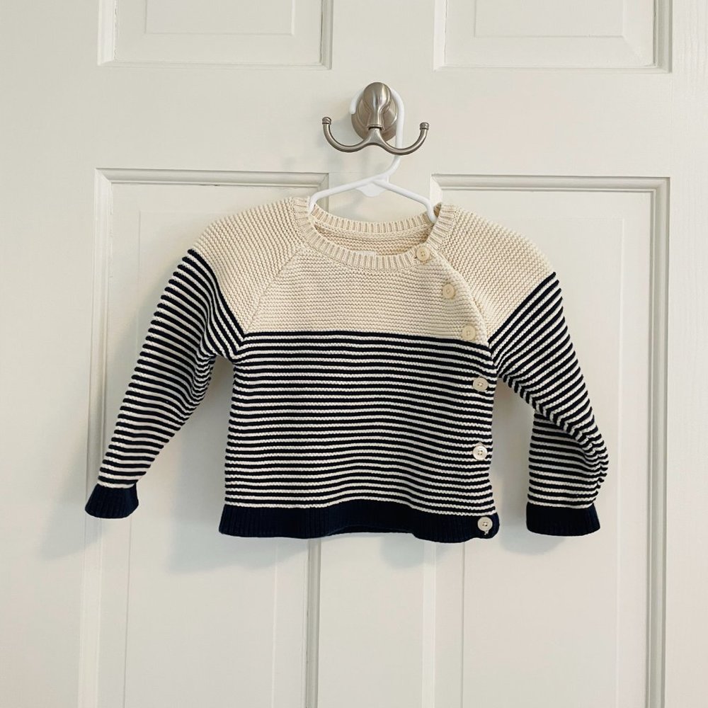 GAP | Baby Boy Garter Knit Sweater | Navy/Cream Stripe | Size 12-18 Months